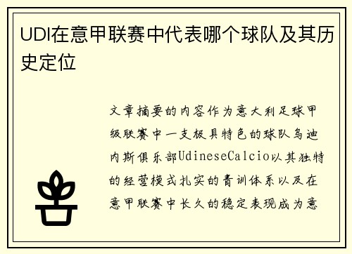 UDI在意甲联赛中代表哪个球队及其历史定位
